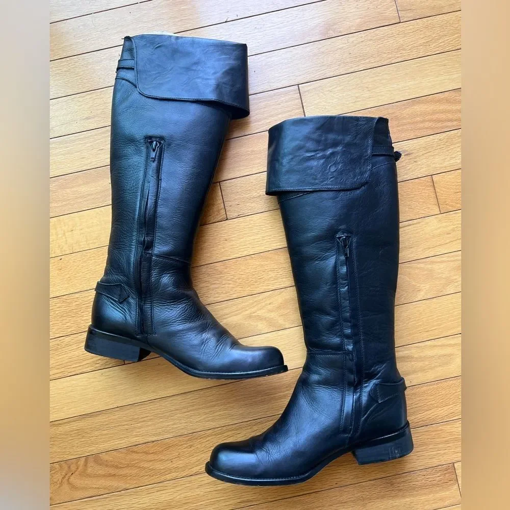 Steve Madden Above the knee Black Leather Silver Buckles Riding Boots Sz 8.5